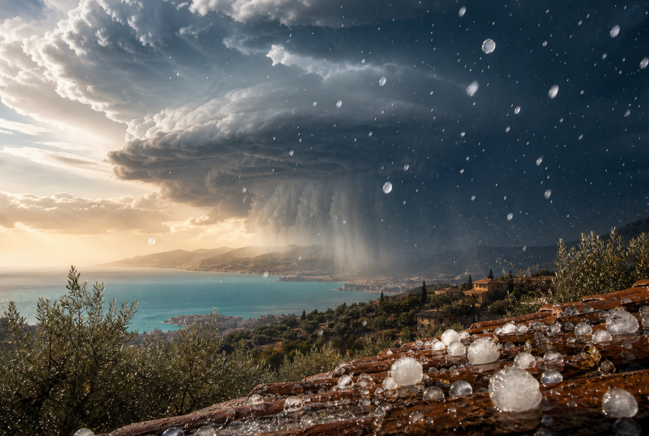 Granizo de gran tamaño bajo una tormenta mediterránea intensificada por el calor extremo