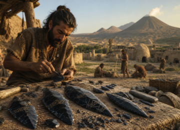 Puntas de flecha neolíticas de obsidiana con grabados geométricos en un taller de Anatolia