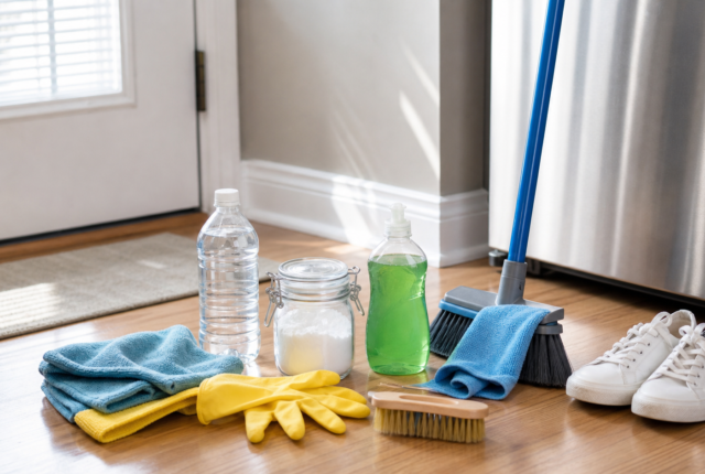 Productos comunes y herramientas para limpiar distintas zonas de la casa