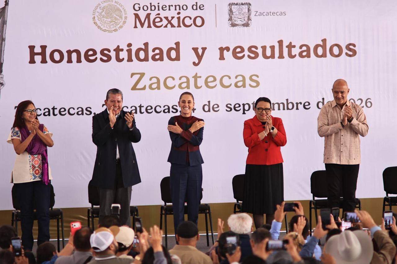 Sheinbaum destaca caída de homicidios en Zacatecas durante visita con David Monreal